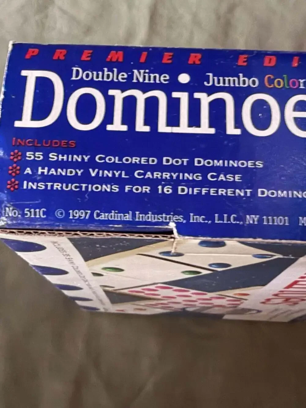 Cardinal Double Nine Jumbo Color Dot Dominoes Premier Edition No. 511C w case